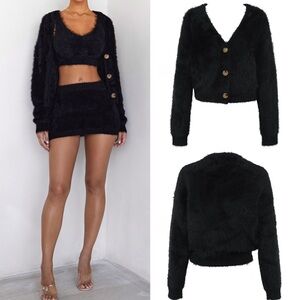 Mistress Rocks Black Fluffy Soft Knit Cardigan